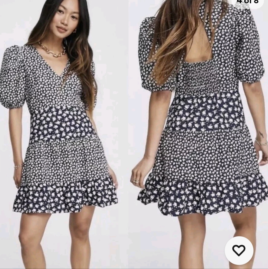 French Connection Aura Ditsy Poplin Puff Sleeve Dress